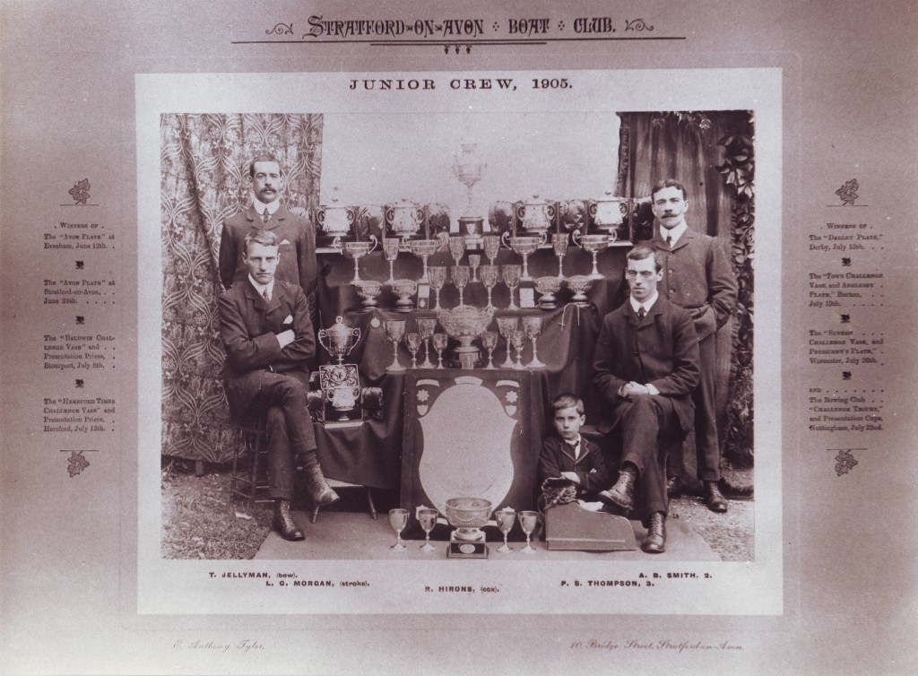 The Stratford-upon-Avon Boat Club junior rowing crew, 1905. Alfred 'Doc' Smith is standing on the right.